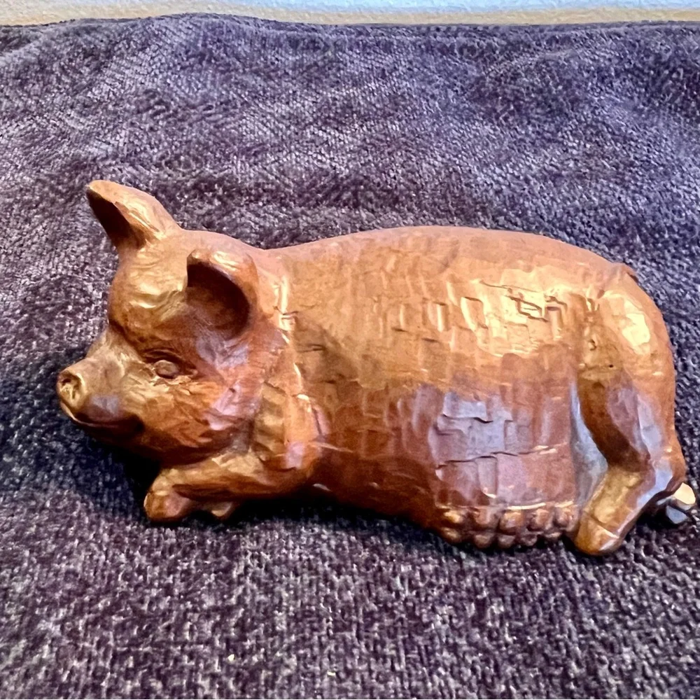 Pig - Vintage Red Mill Carved Art 